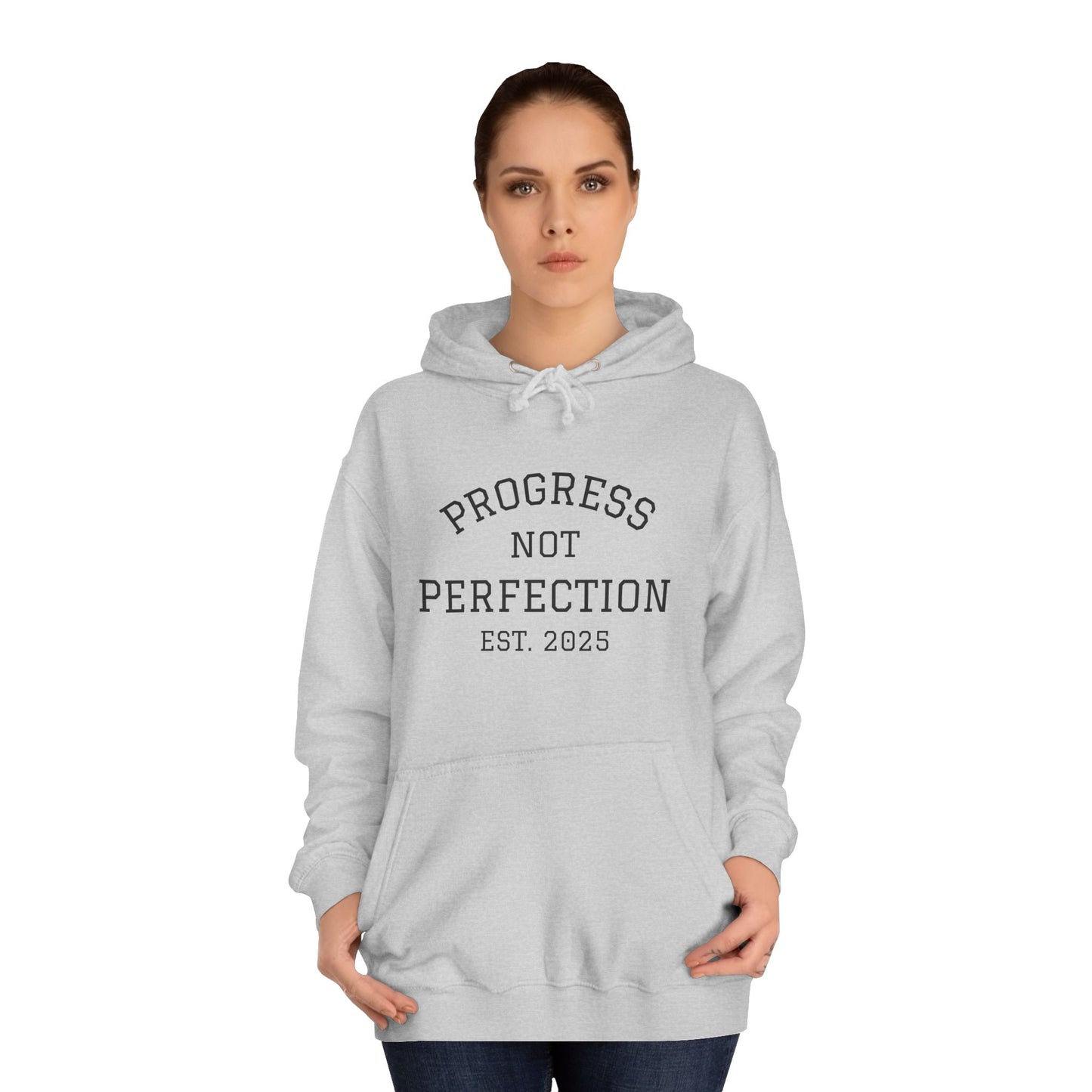 Unisex College Hoodie – 'Progress Not Perfection' – Casual Wear for Students & Graduates