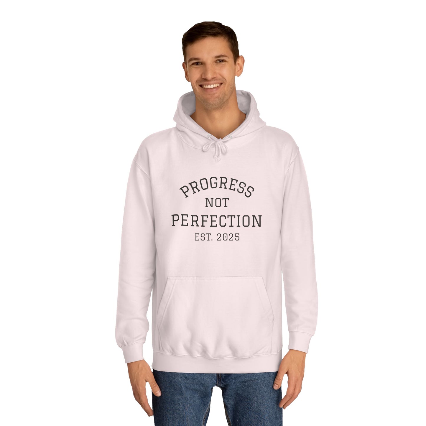 Unisex College Hoodie – 'Progress Not Perfection' – Casual Wear for Students & Graduates