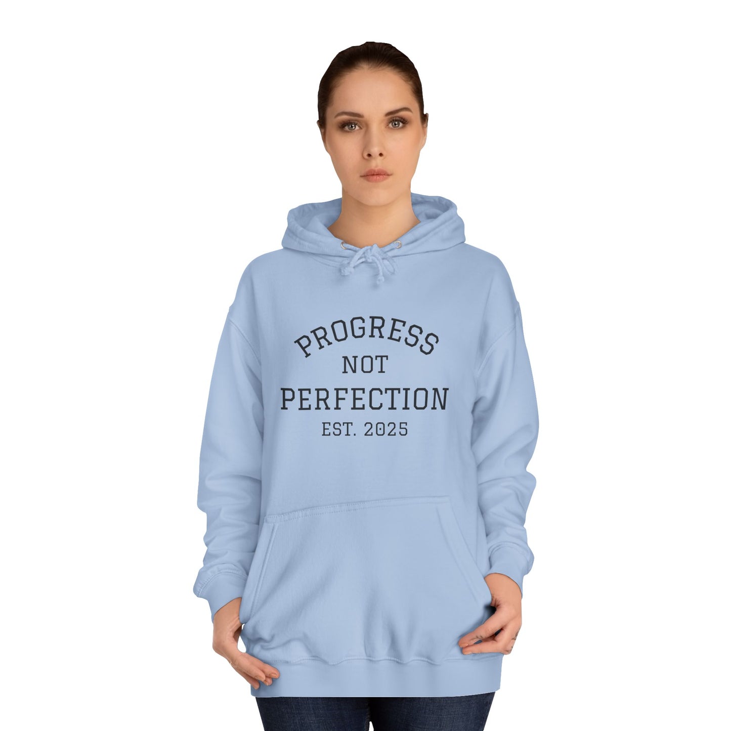 Unisex College Hoodie – 'Progress Not Perfection' – Casual Wear for Students & Graduates