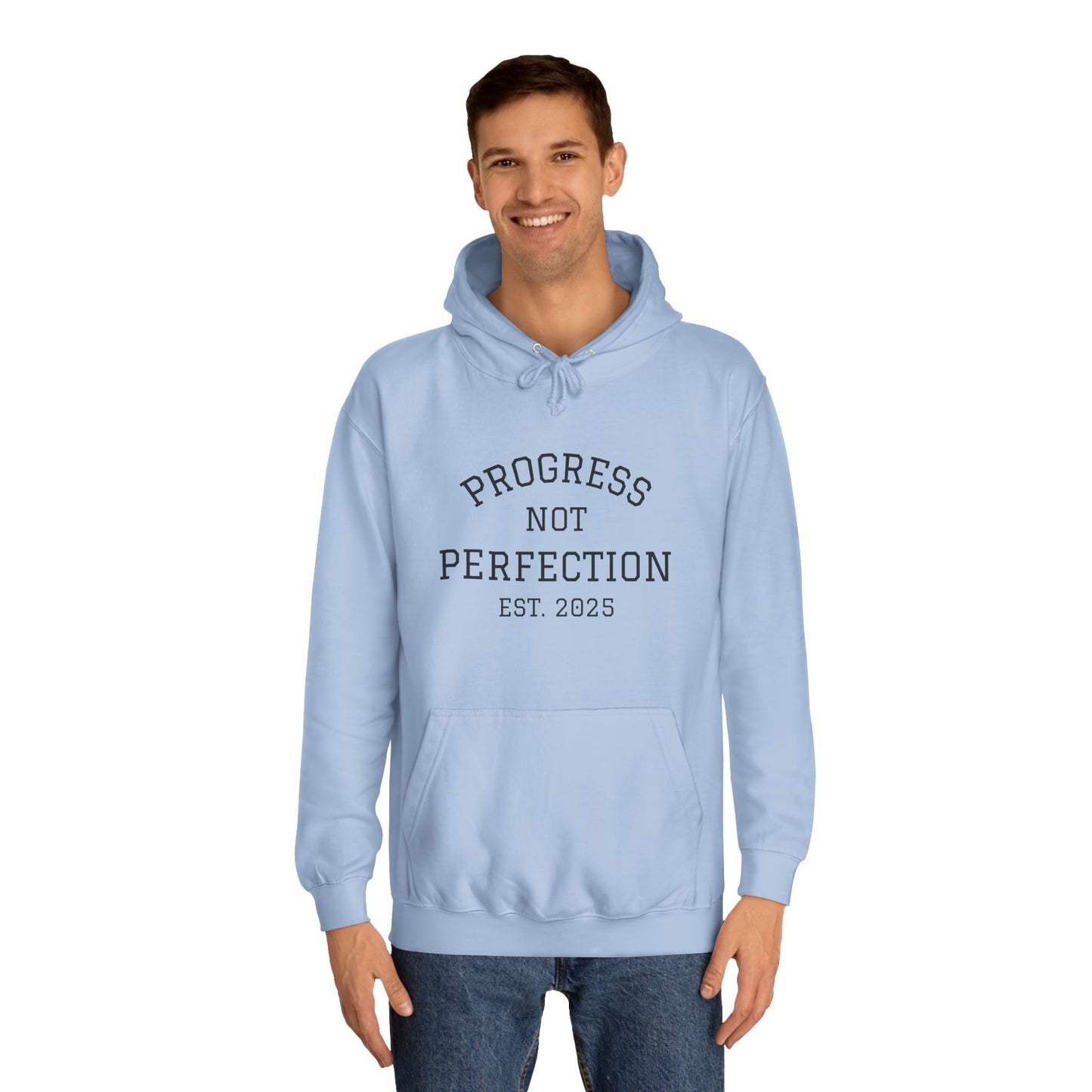 Unisex College Hoodie – 'Progress Not Perfection' – Casual Wear for Students & Graduates