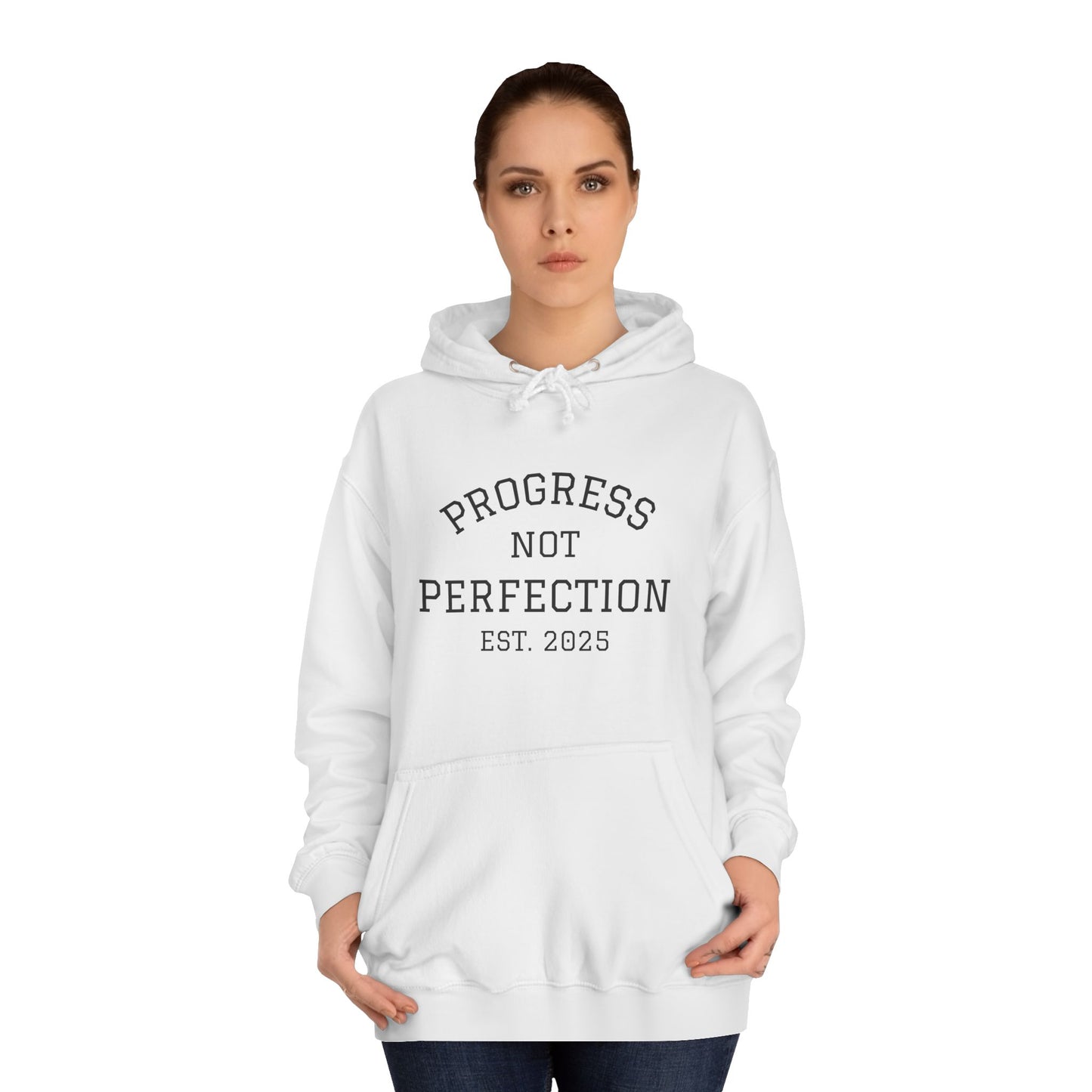 Unisex College Hoodie – 'Progress Not Perfection' – Casual Wear for Students & Graduates
