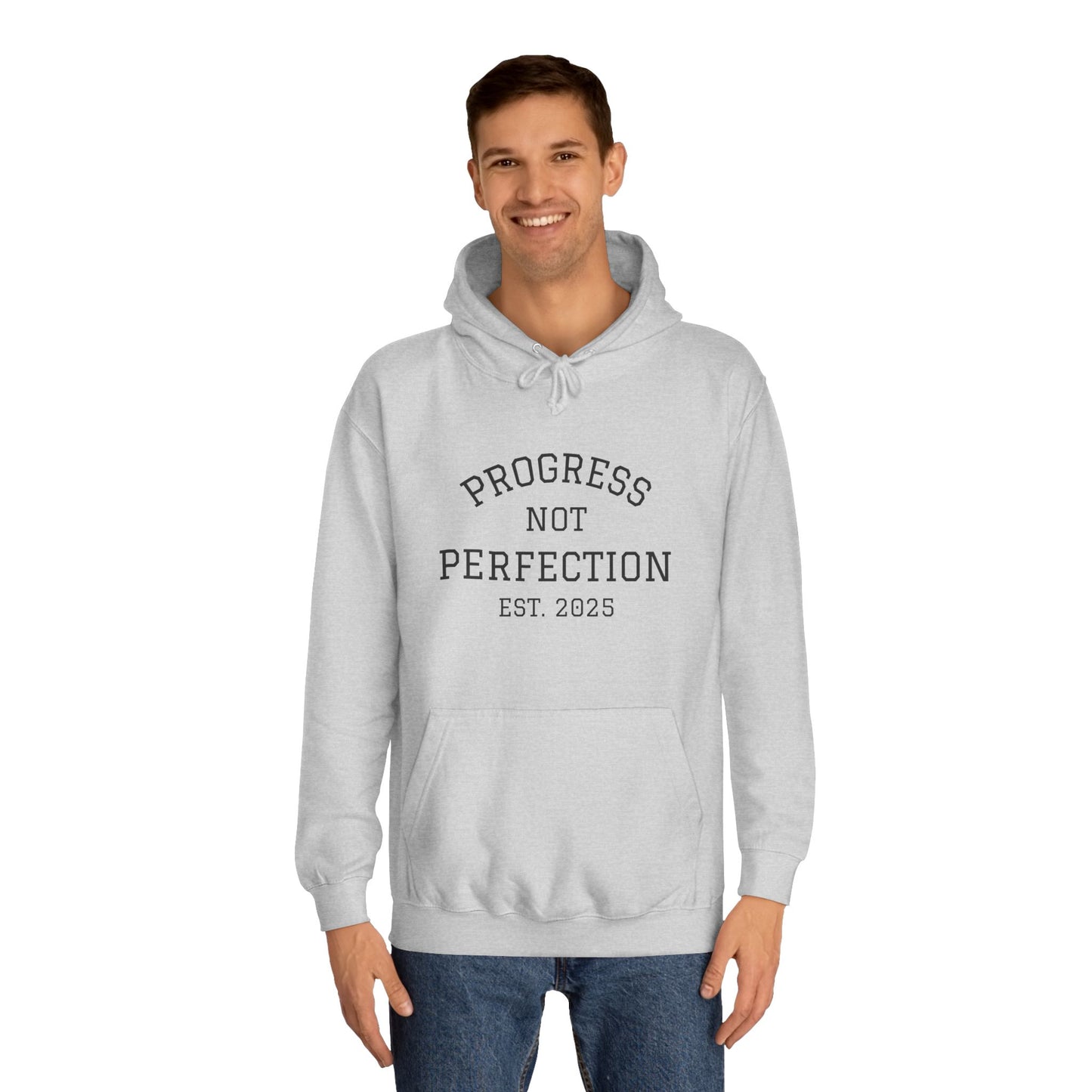 Unisex College Hoodie – 'Progress Not Perfection' – Casual Wear for Students & Graduates